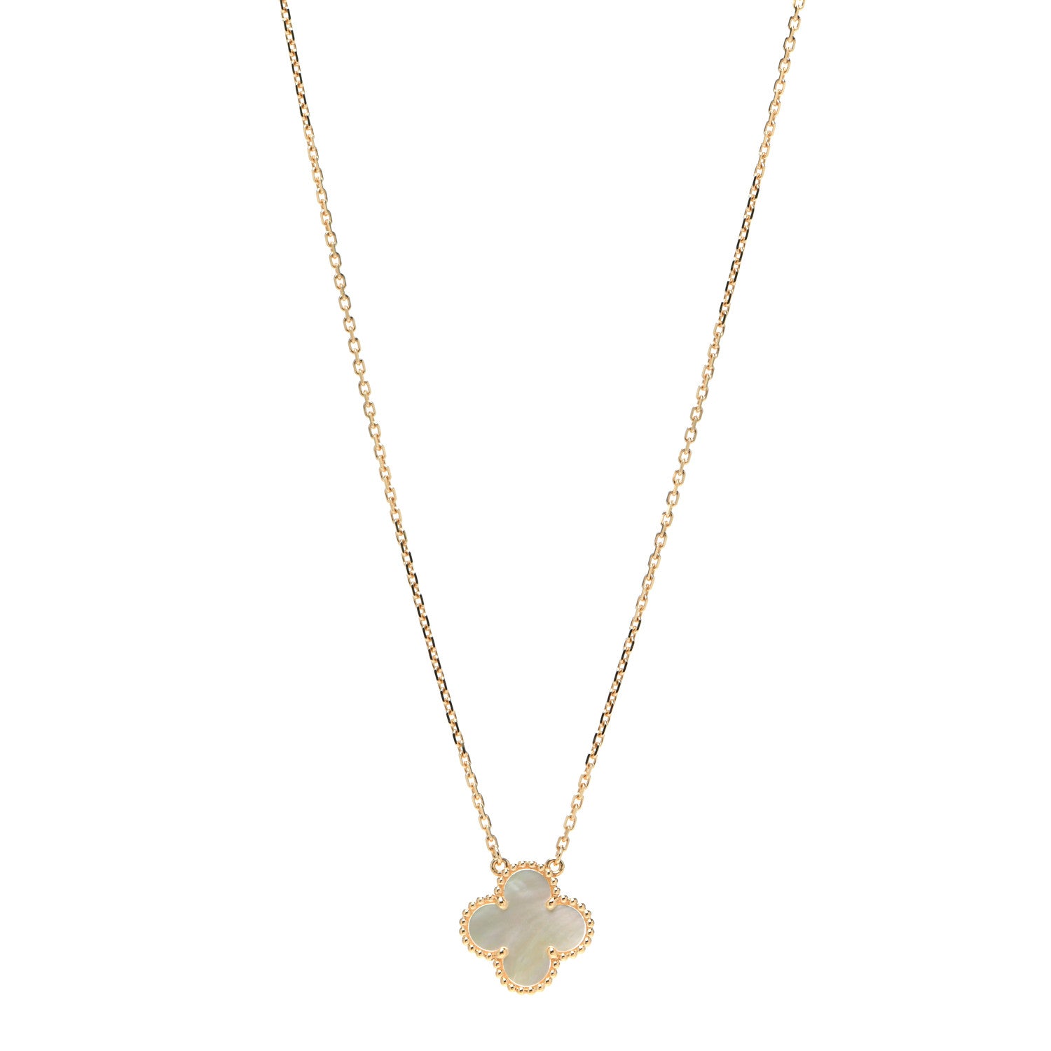 Van Cleef & Arpels 18K Yellow Gold Mother of Pearl Vintage Alhambra Pendant Necklace 1 of 7