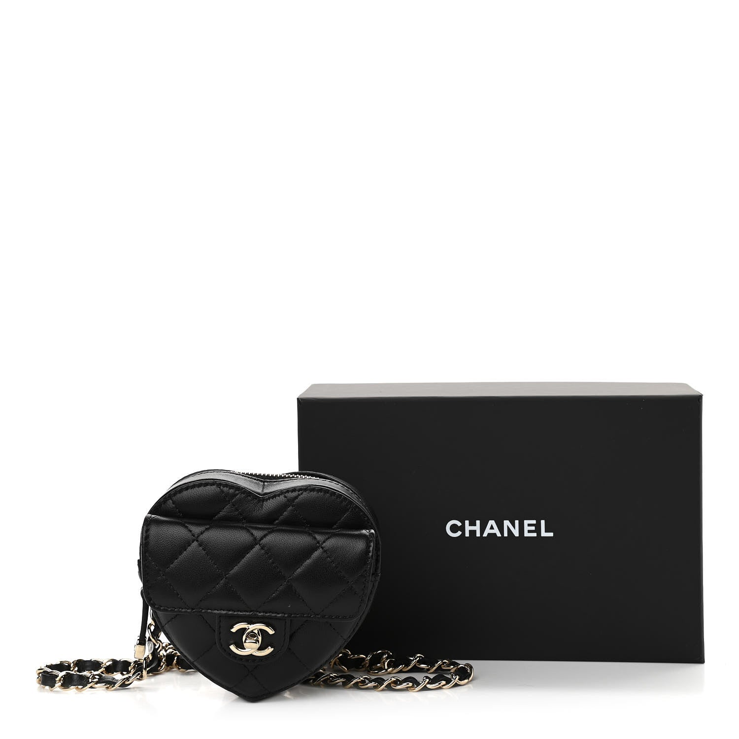 Chanel Lambskin Quilted CC In Love Heart Waist Belt Bag With Chain Black 11 of 11