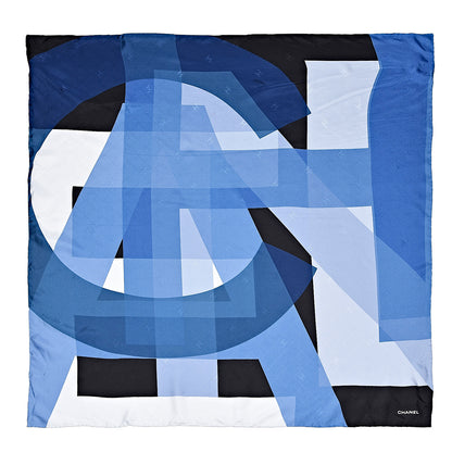 Chanel Silk Geometric CC Scarf Navy Blue 1 of 4