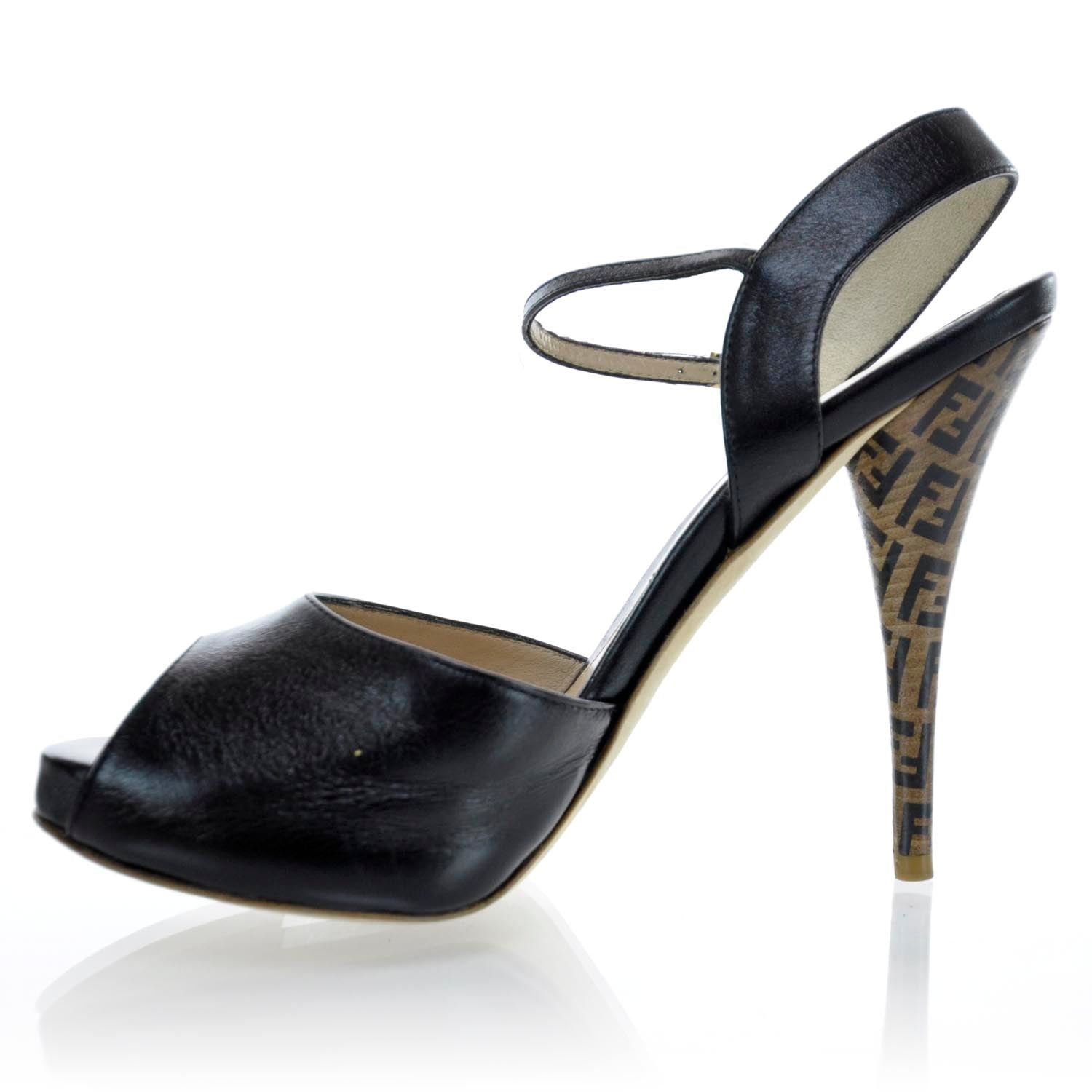 Fendi Zucchino Leather Platform Peep Toe Heels Pumps 39 2 of 8