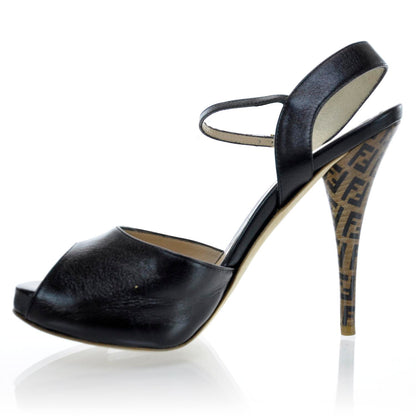 Fendi Zucchino Leather Platform Peep Toe Heels Pumps 39 2 of 8