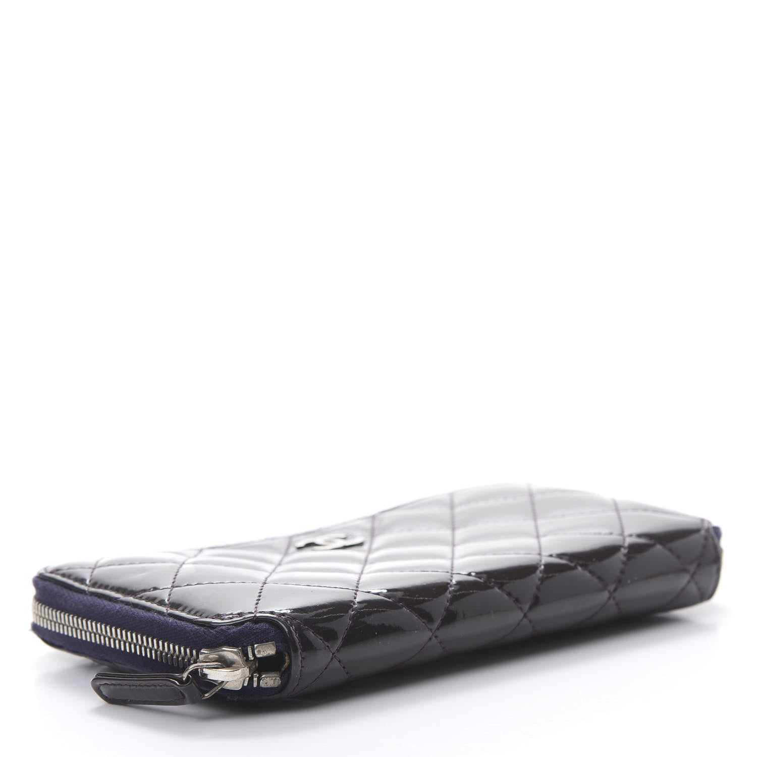 Chanel Patent Quilted Small Zip Around Wallet Dark Purple 4 of 13