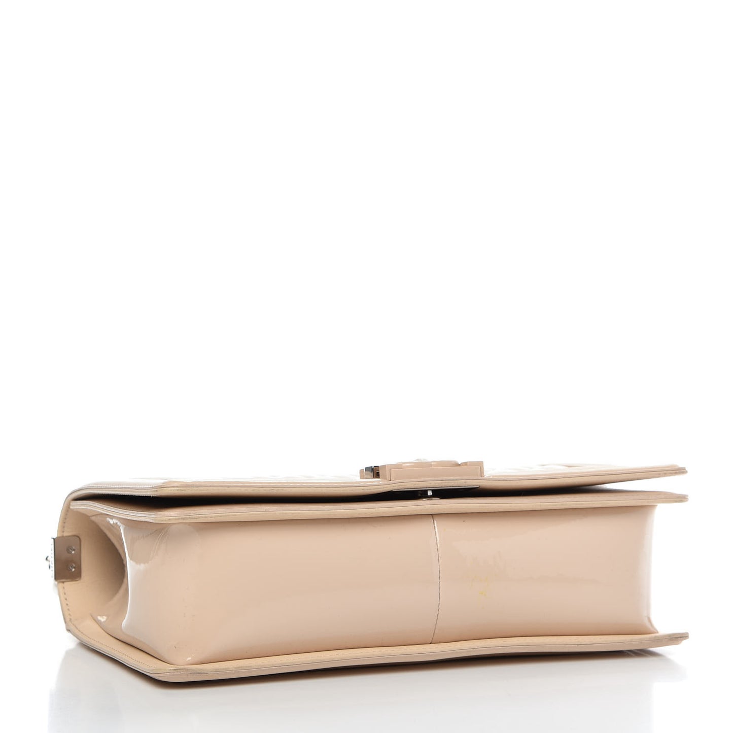 Patent Calfskin New Medium Boy Flap Plexiglass Beige