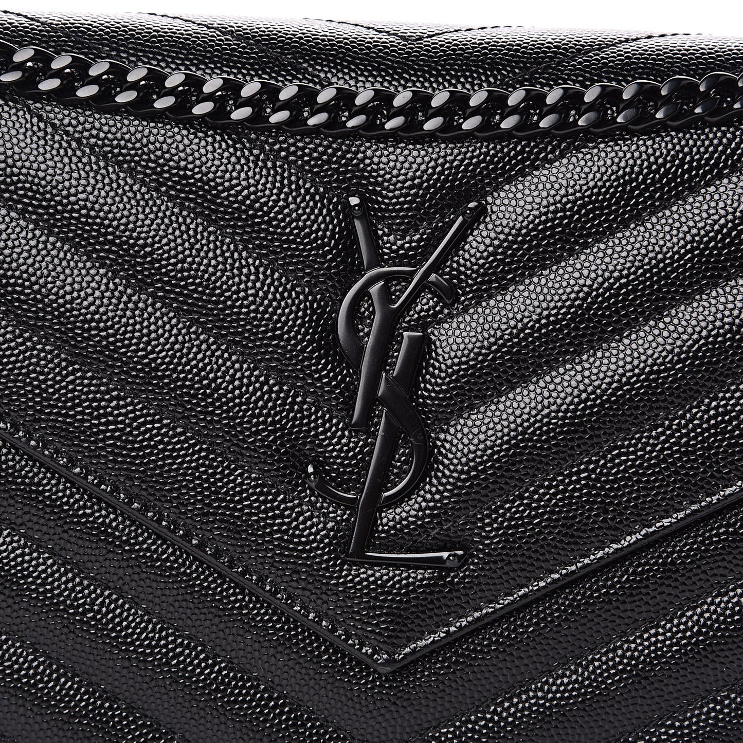 Grain De Poudre Matelasse Chevron Monogram Chain Wallet Black