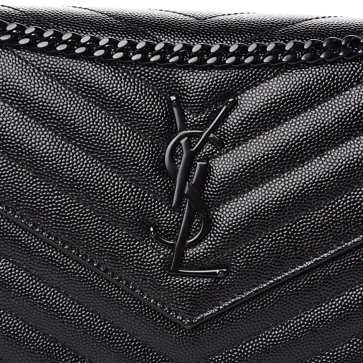Saint Laurent Grain De Poudre Matelasse Chevron Monogram Chain Wallet Black 10 of 11