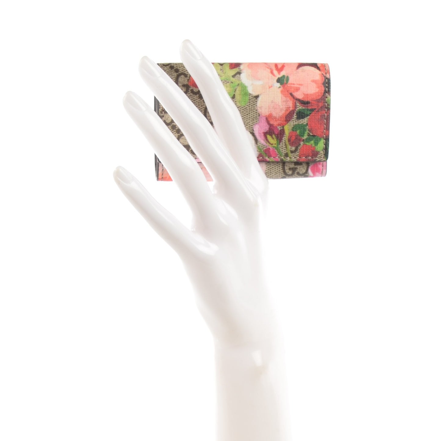 GG Supreme Monogram Blooms 6 Key Holder Case Beige Multicolor Dry Rose