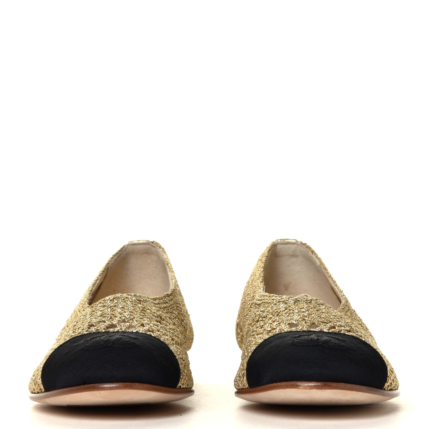 Chanel Fabric Grosgrain Cap CC Ballerina Flats 35.5 Black Gold 2 of 6