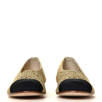 Chanel Fabric Grosgrain Cap CC Ballerina Flats 35.5 Black Gold 2 of 6