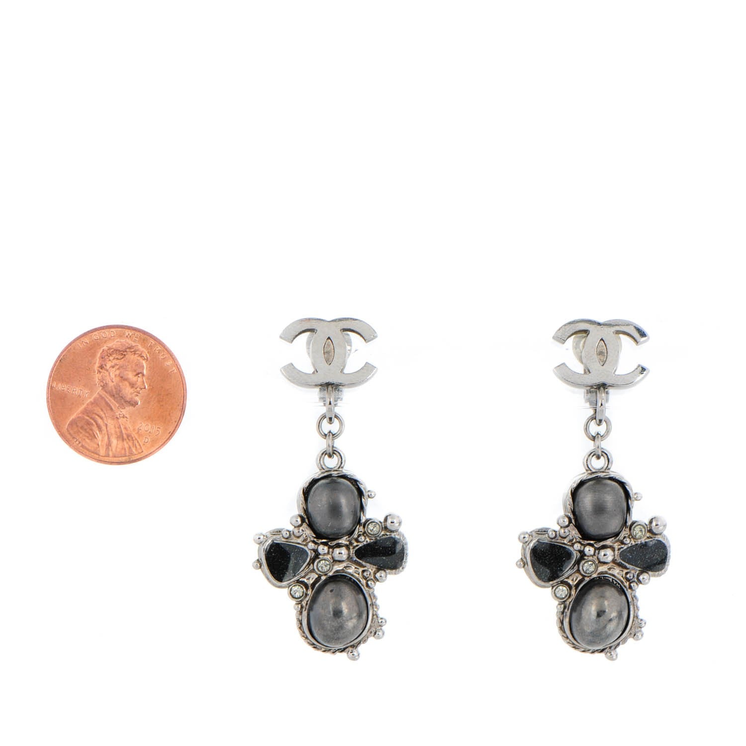 Chanel Resin CC Drop Clip On Earrings Grey 2 of 4