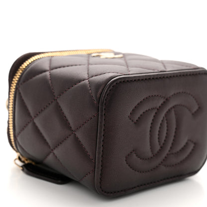 Chanel Iridescent Lambskin Quilted Mini Top Handle Vanity Case With Chain Burgundy 9 of 11