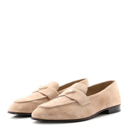 Prada Suede Calfskin Metal Triangle Logo 10mm Loafers 38.5 Corda 4 of 8
