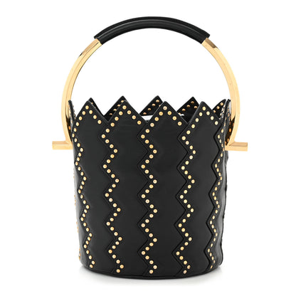 Salvatore Ferragamo X SARA BATTAGLIA Calfskin Studded Zig Zag Bucket Shoulder Bag Black 1 of 10