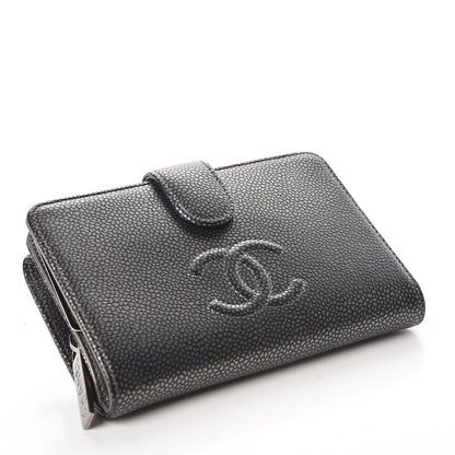 Chanel Caviar Timeless CC Zipped Pocket Wallet Dark Silver 4 of 13
