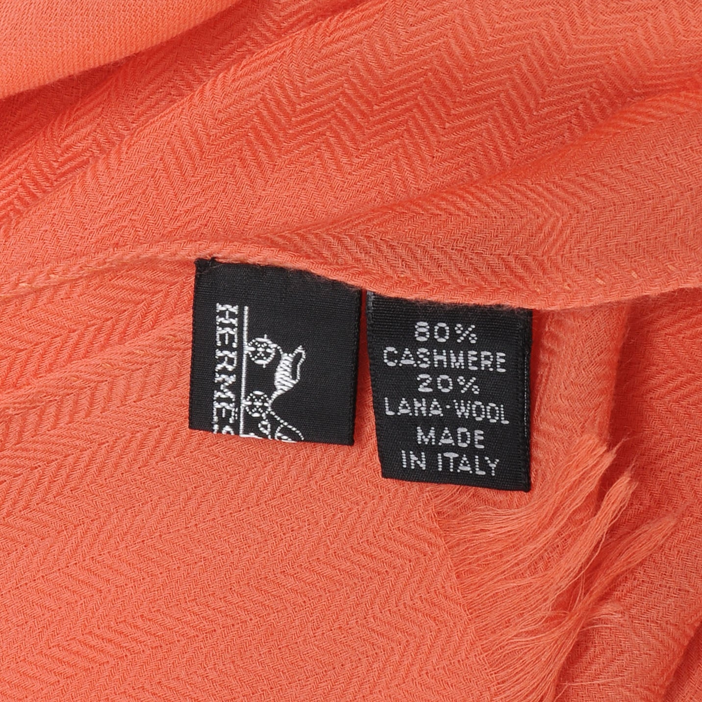 Hermes Cashmere Wool Fringe Scarf Coral 6 of 6
