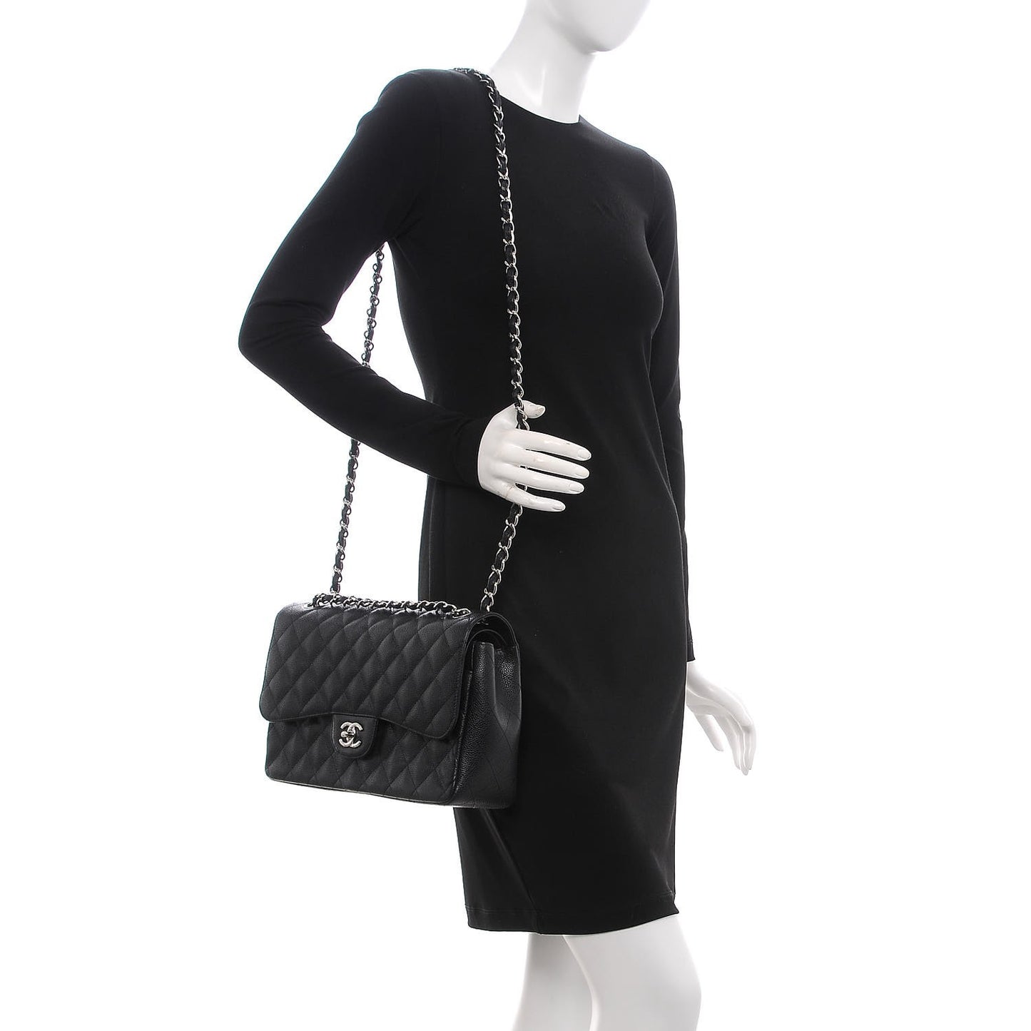Caviar Quilted Jumbo Double Flap Black