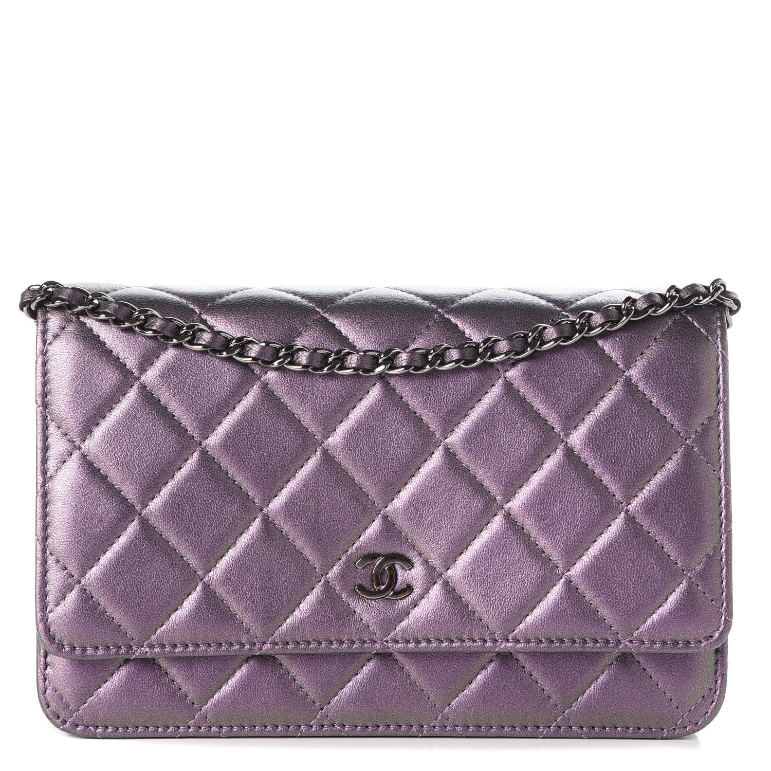 Chanel Iridescent Lambskin Quilted Wallet On Chain WOC Dark Purple 1 of 8