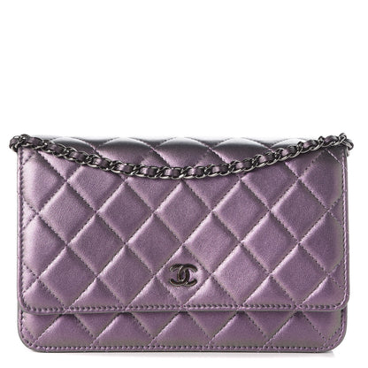 Chanel Iridescent Lambskin Quilted Wallet On Chain WOC Dark Purple 1 of 8