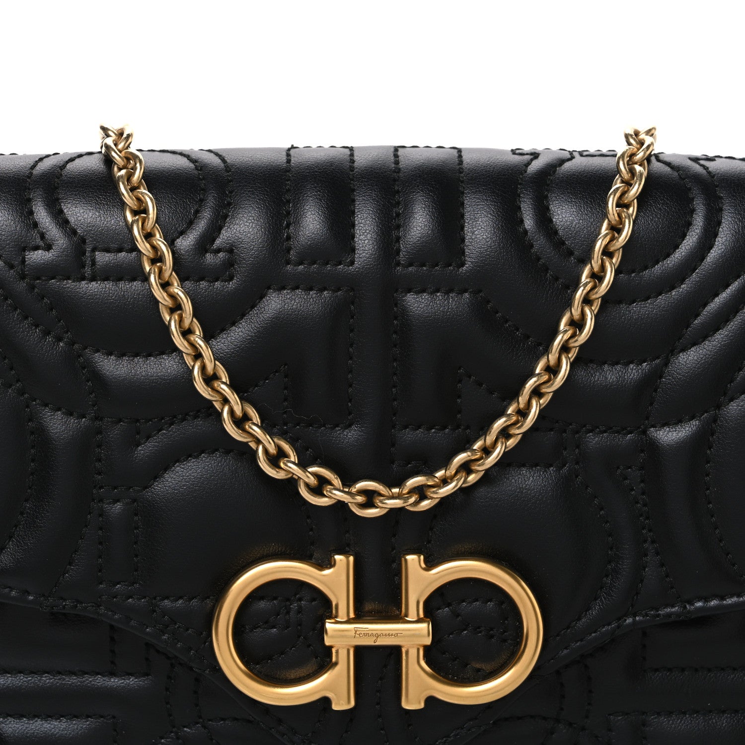 Salvatore Ferragamo Calfskin Quilted Gancini Mini Bag Black 8 of 11