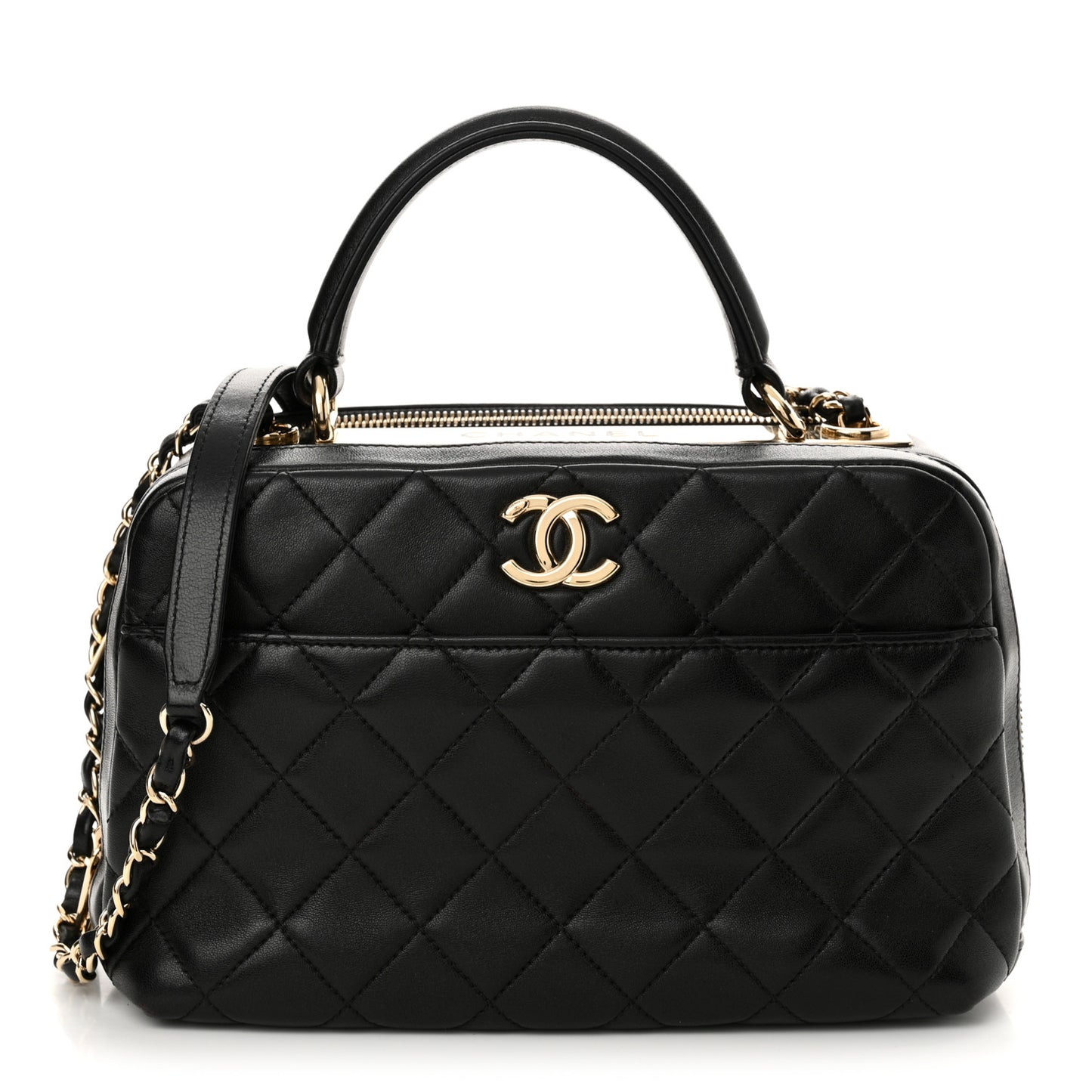 Lambskin Quilted Medium Trendy CC Bowling Bag Black