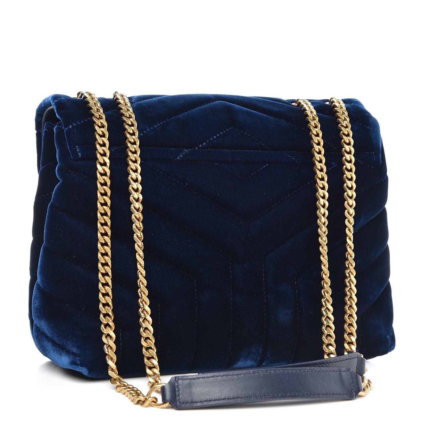 Velvet Y Quilted Monogram Small Loulou Chain Satchel Medium Blue