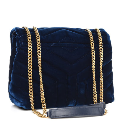 Saint Laurent Velvet Y Quilted Monogram Small Loulou Chain Satchel Medium Blue 4 of 7