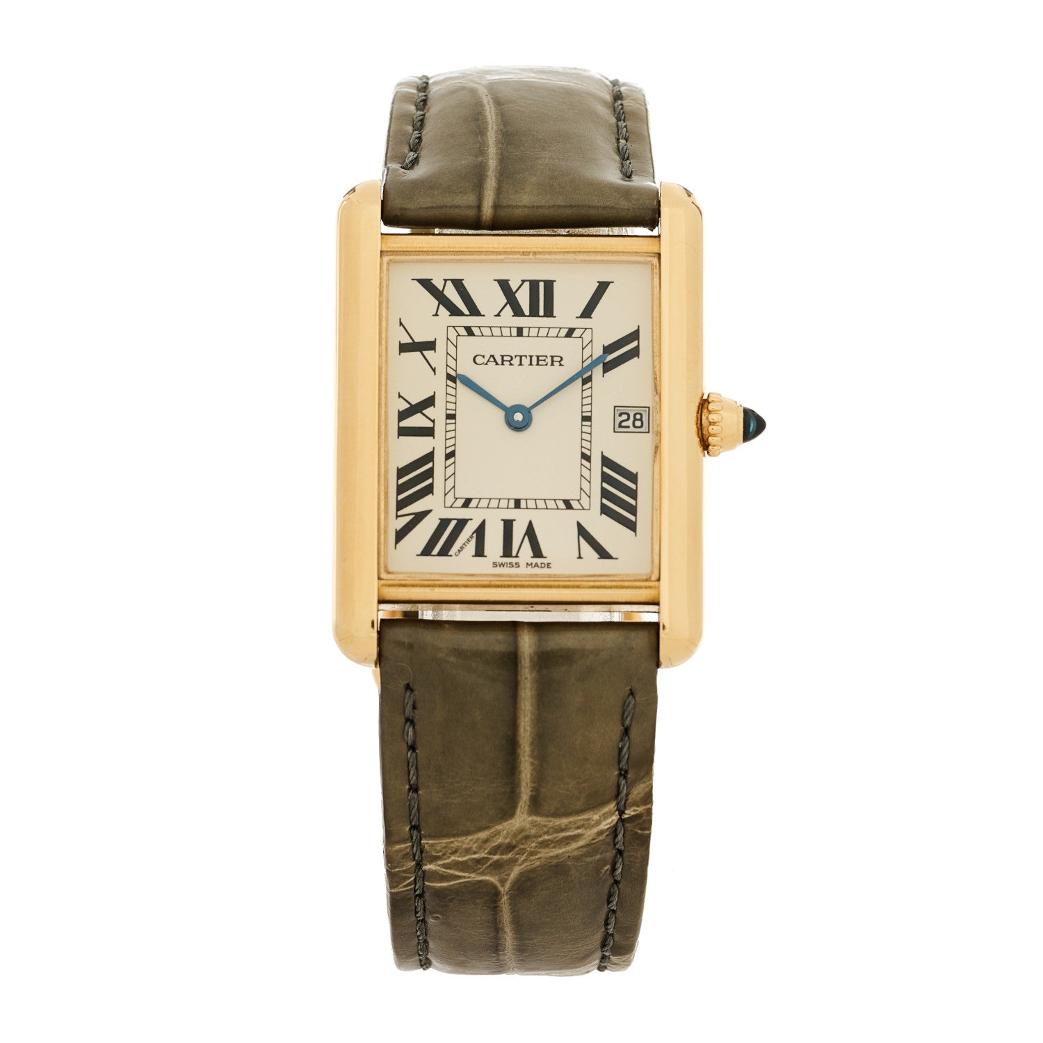 Cartier 18K Yellow Gold Alligator 26mm Tank Louis Quartz Watch Brown 1 of 4