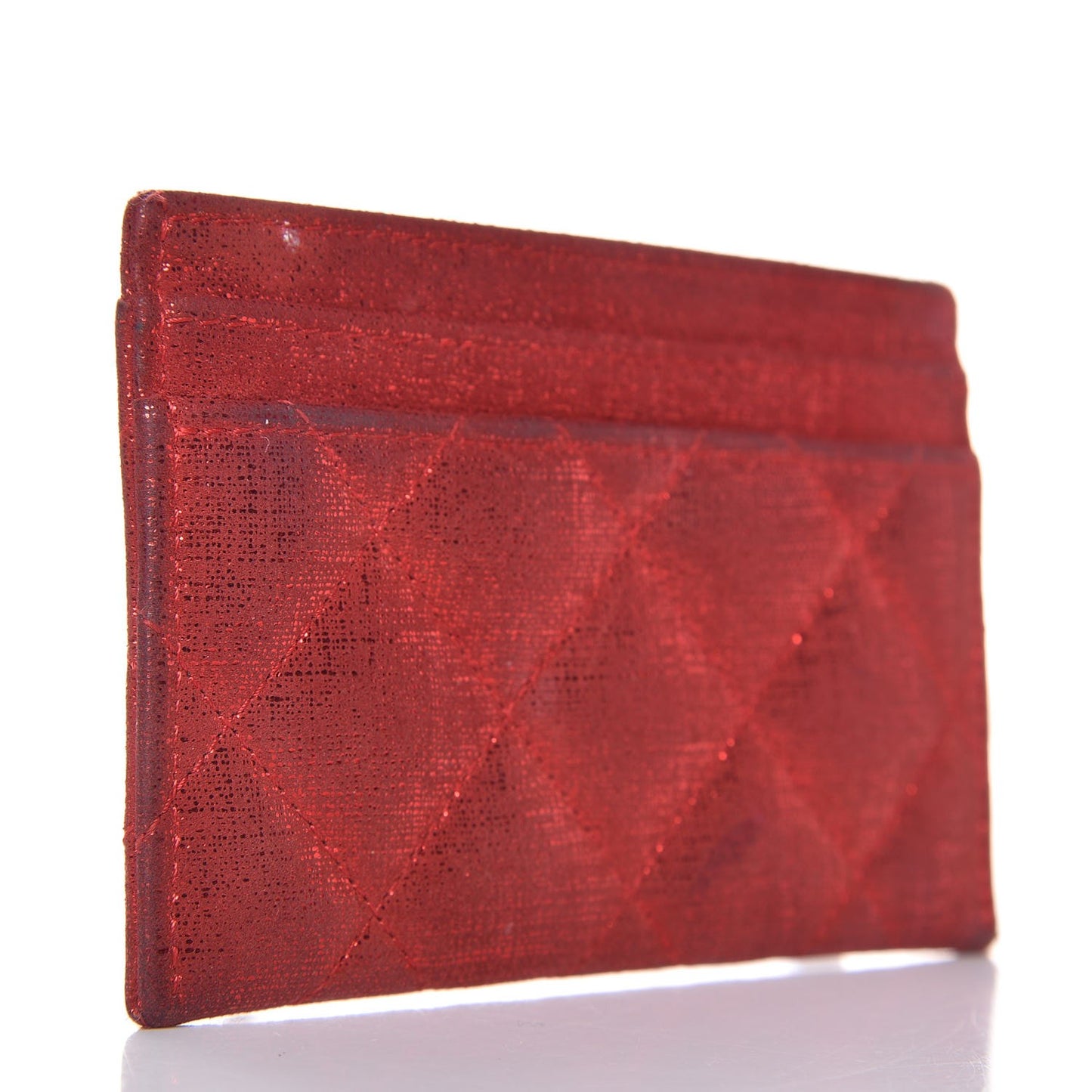 Iridescent Calfskin Quilted Card Holder Red