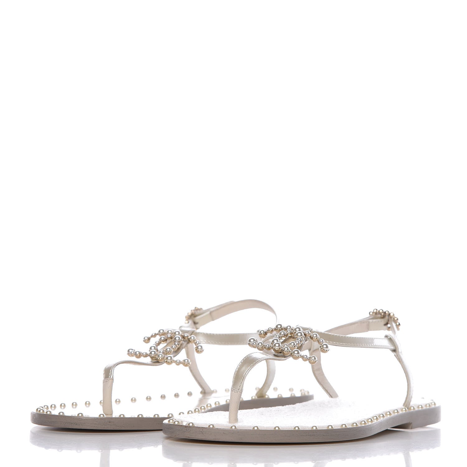 Chanel Patent Pearl CC Thong Sandals 35.5 Ivory 3 of 10
