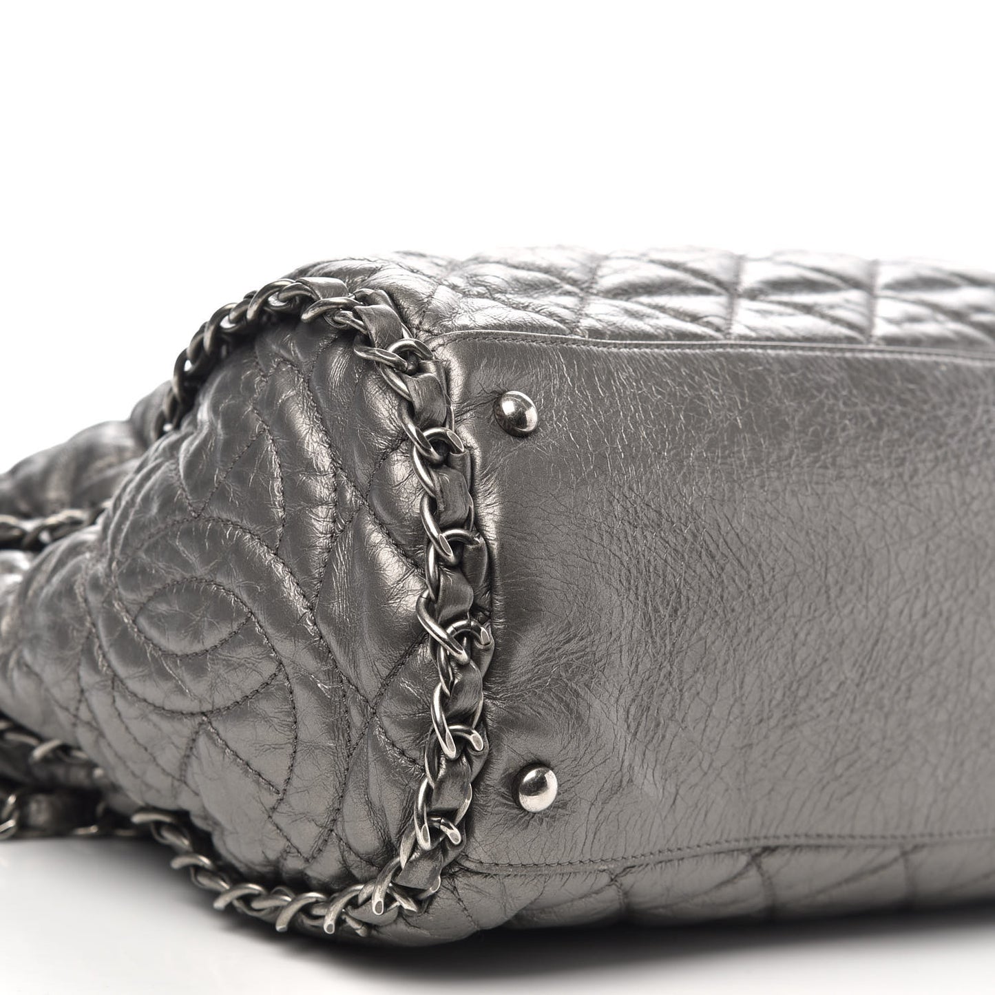 Metallic Calfskin Quilted Large Chain Me Hobo Silver