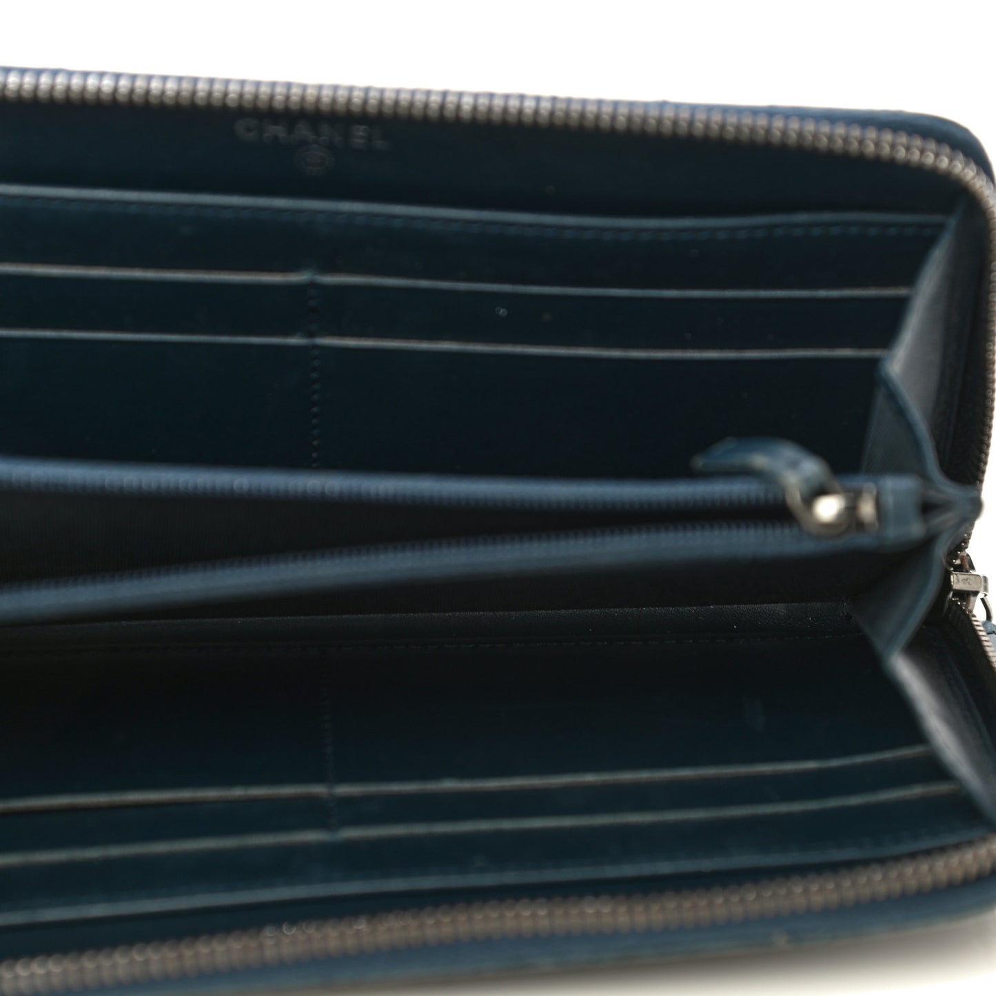 Glazed Calfskin Quilted Small Coco Boy Zip Around Wallet Blue