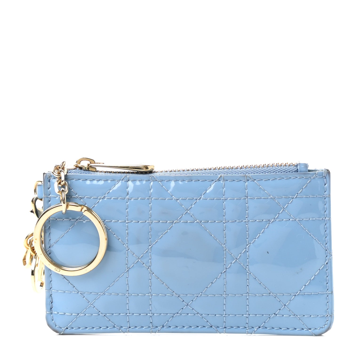 Christian Dior Patent Cannage Lady Dior Key Pouch Blue 1 of 7