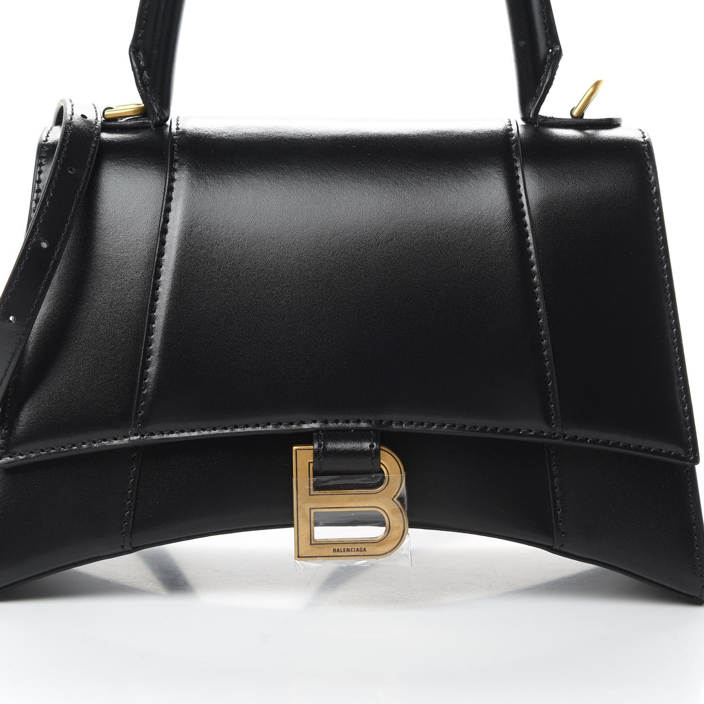 Shiny Box Calfskin Small Hourglass Top Handle Bag Black