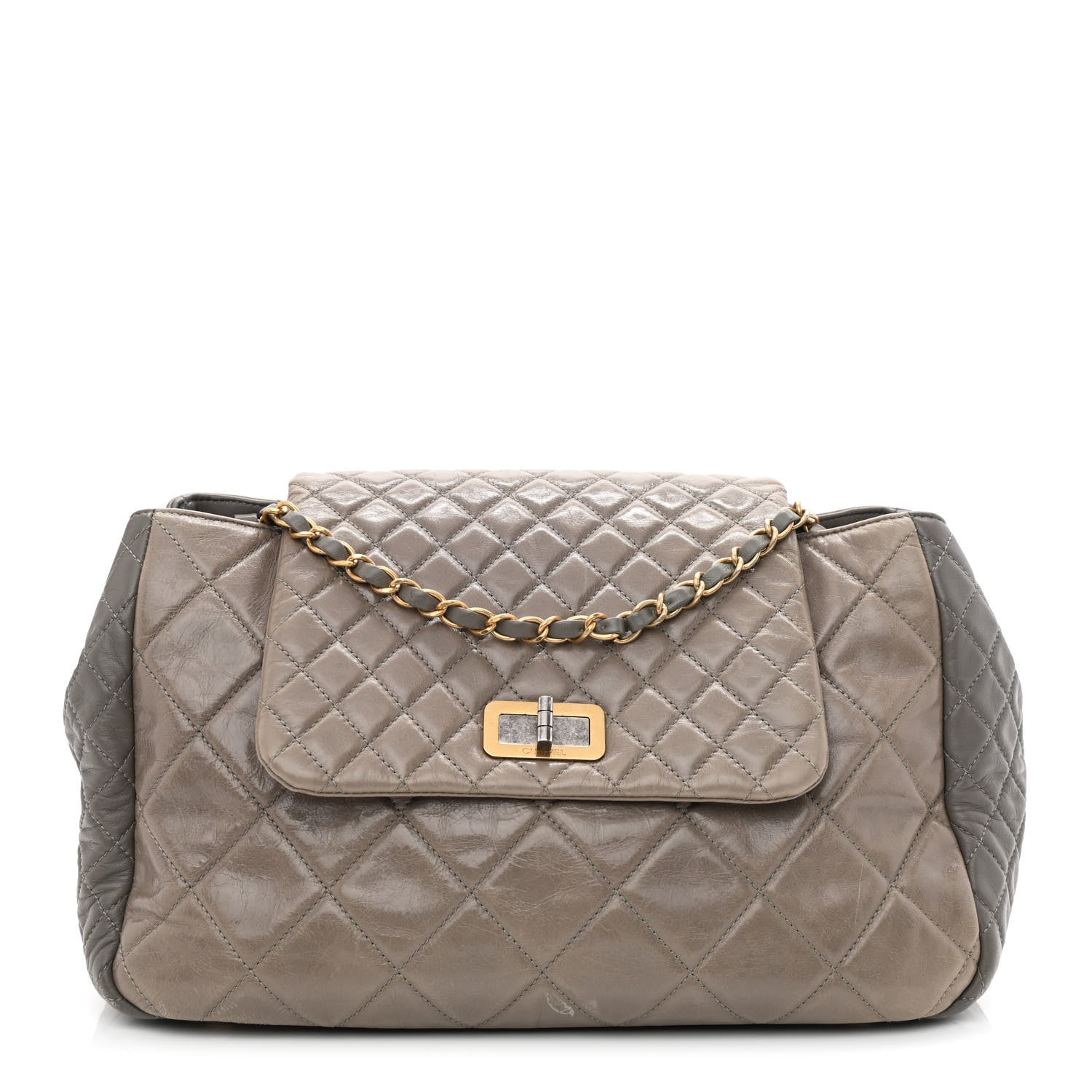 Chanel Glazed Crinkled Lambskin Mademoiselle Large East West Flap Grey 1 of 11
