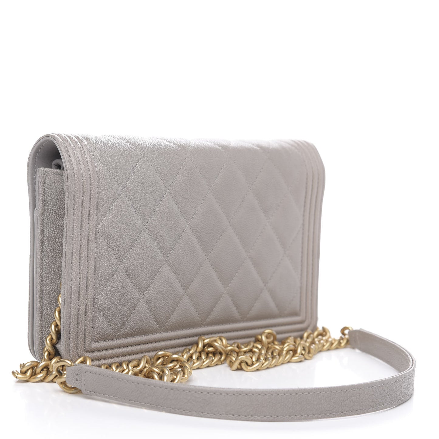 Caviar Quilted Boy Wallet On Chain WOC Grey
