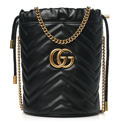 Gucci Calfskin Matelasse Mini GG Marmont 2.0 Bucket Bag Black 1 of 11
