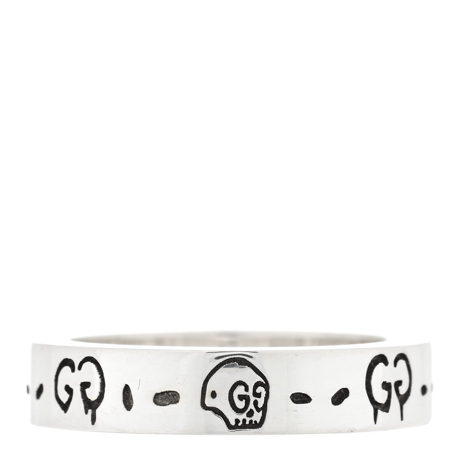 Gucci Sterling Silver Narrow GucciGhost Hamlet Skull Ring 49 4.75 1 of 4