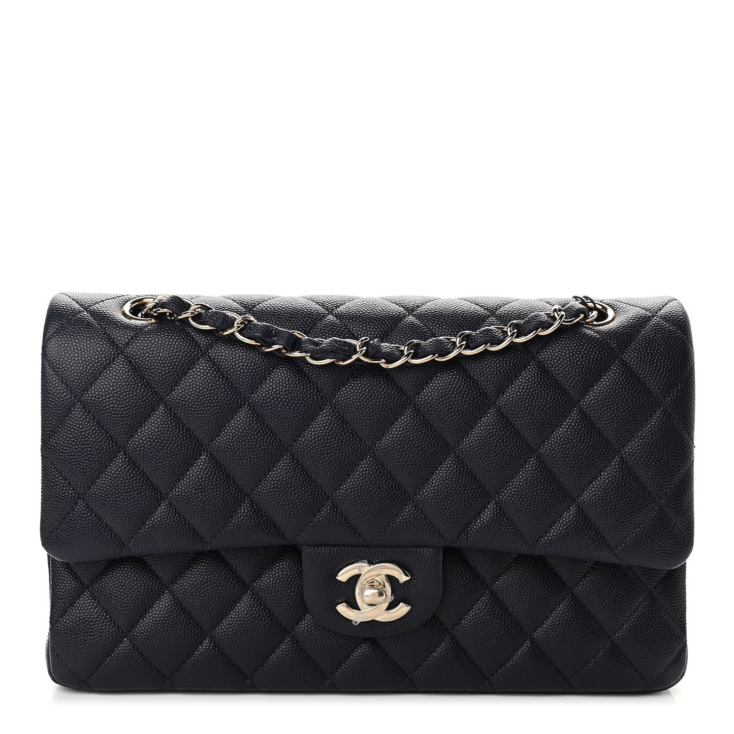 Caviar Quilted Medium Double Flap Dark Blue