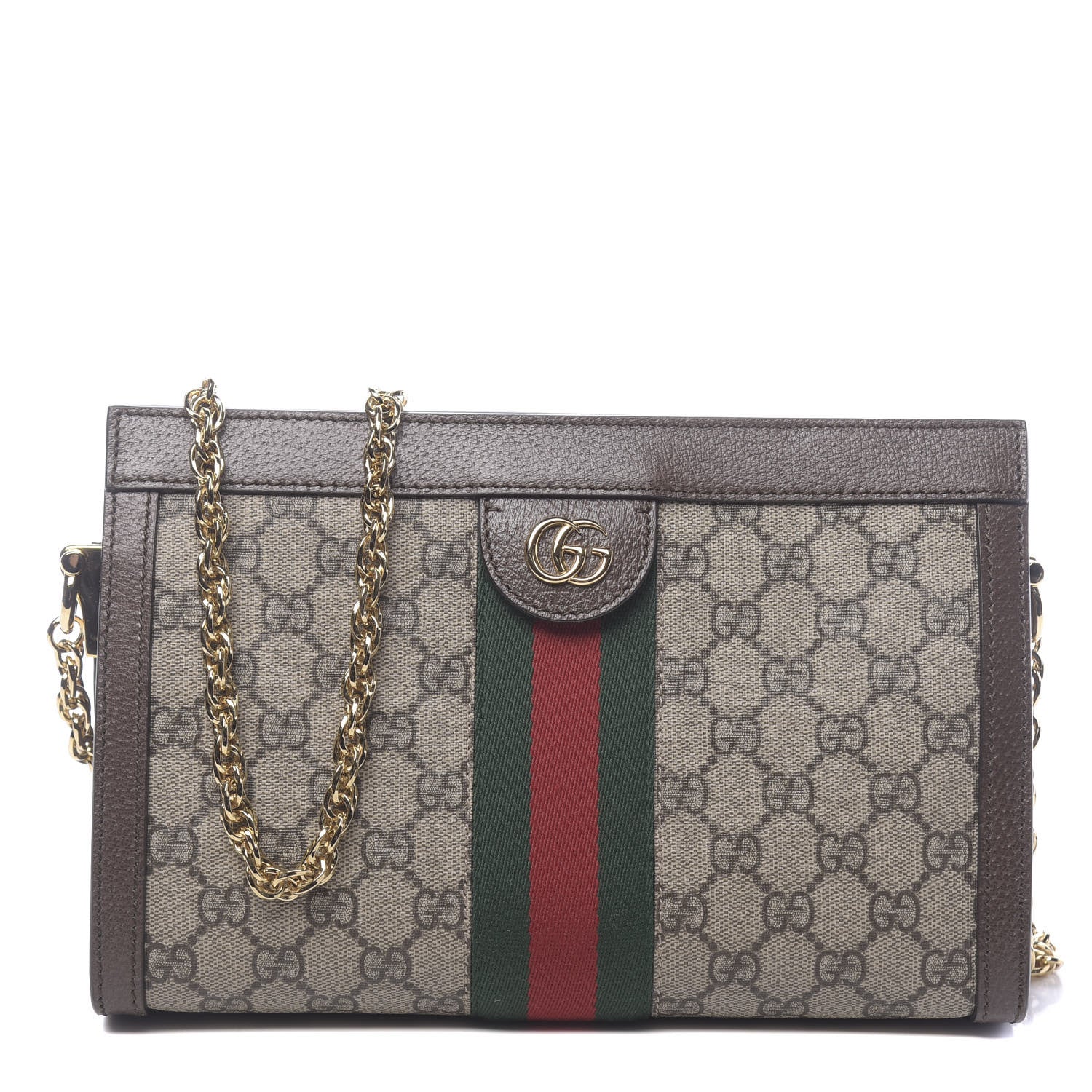 Gucci GG Supreme Monogram Web Small Ophidia Chain Shoulder Bag Brown 1 of 10