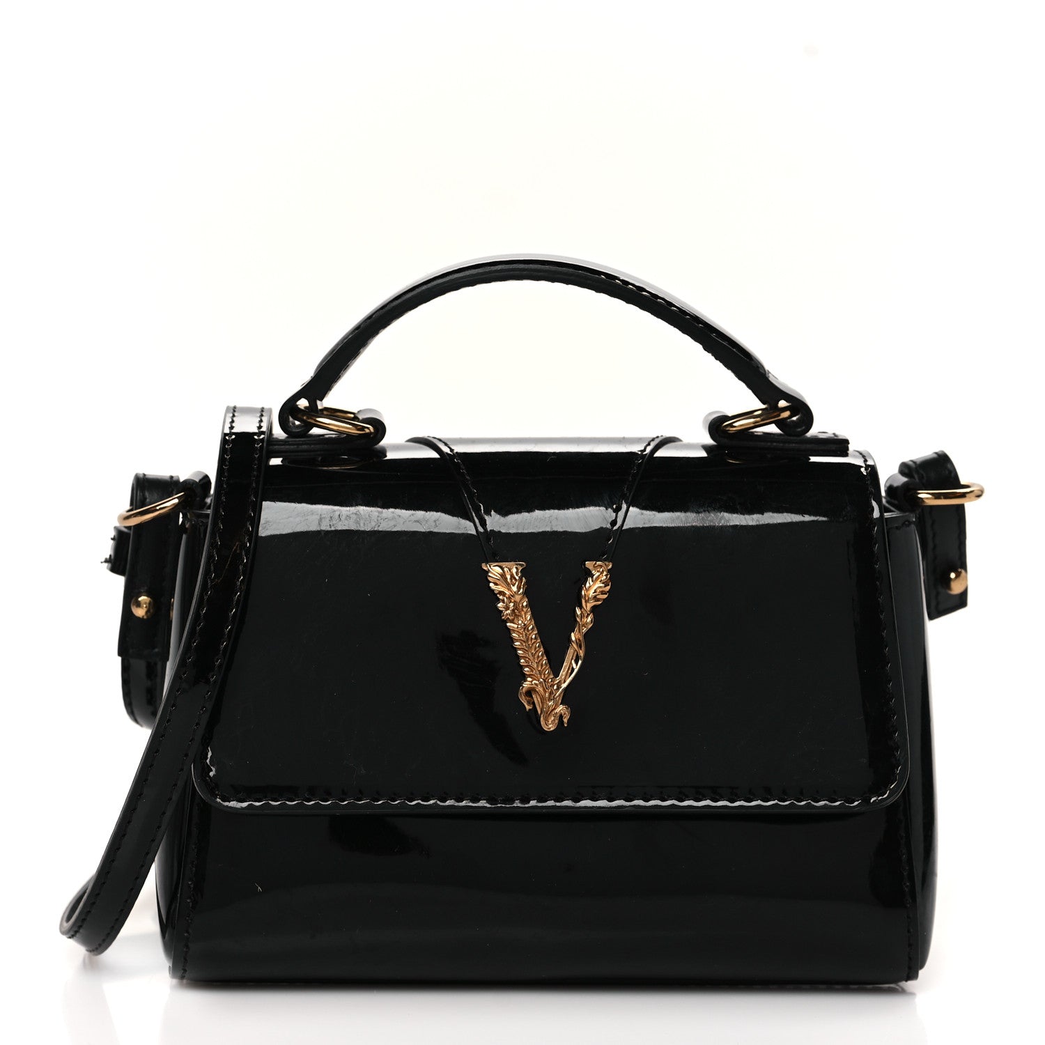 Versace Vernice Barocco Virtus Top Handle Bag Black 1 of 7