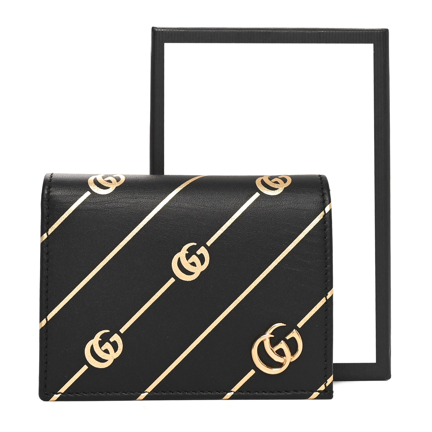Gucci Calfskin Diagonal GG Card Case Black Gold 9 of 9