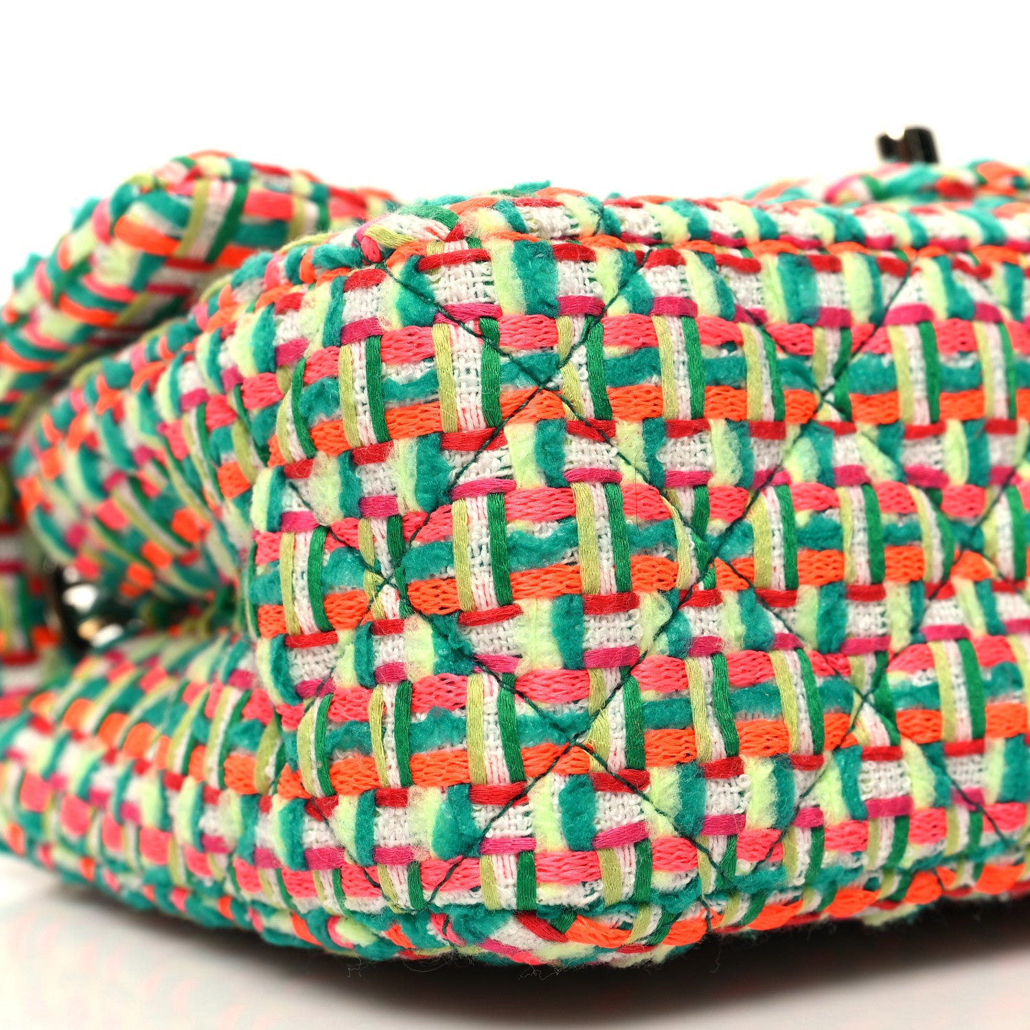Chanel Tweed Quilted Mini Rectangular Flap Green Multicolor 9 of 11