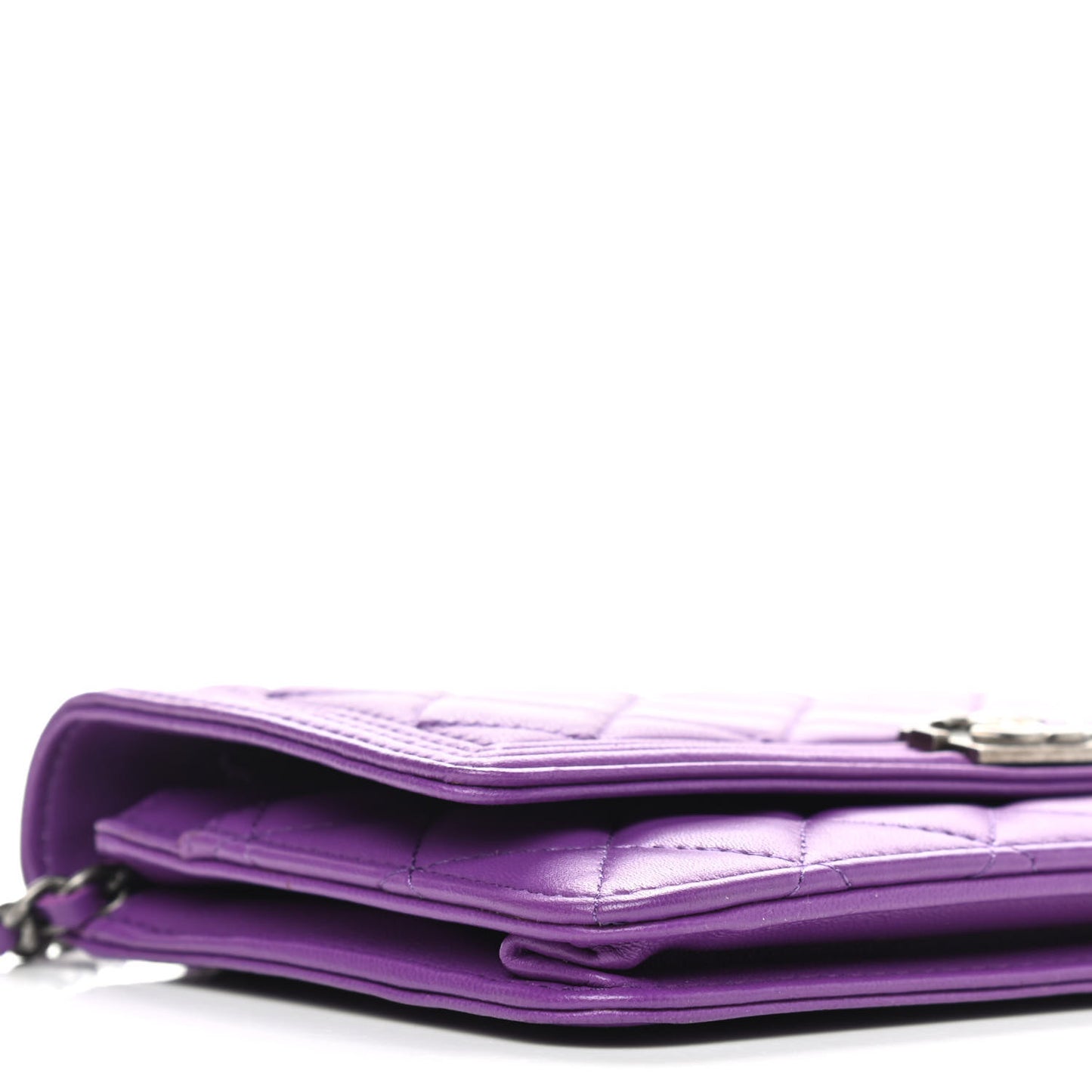 Lambskin Quilted Boy Wallet On Chain WOC Purple