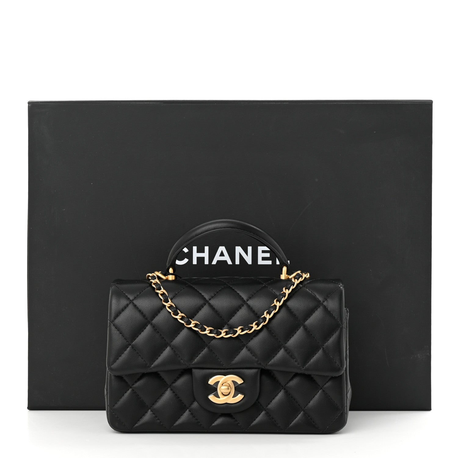 Chanel Lambskin Quilted Mini Top Handle Rectangular Flap Black 13 of 13