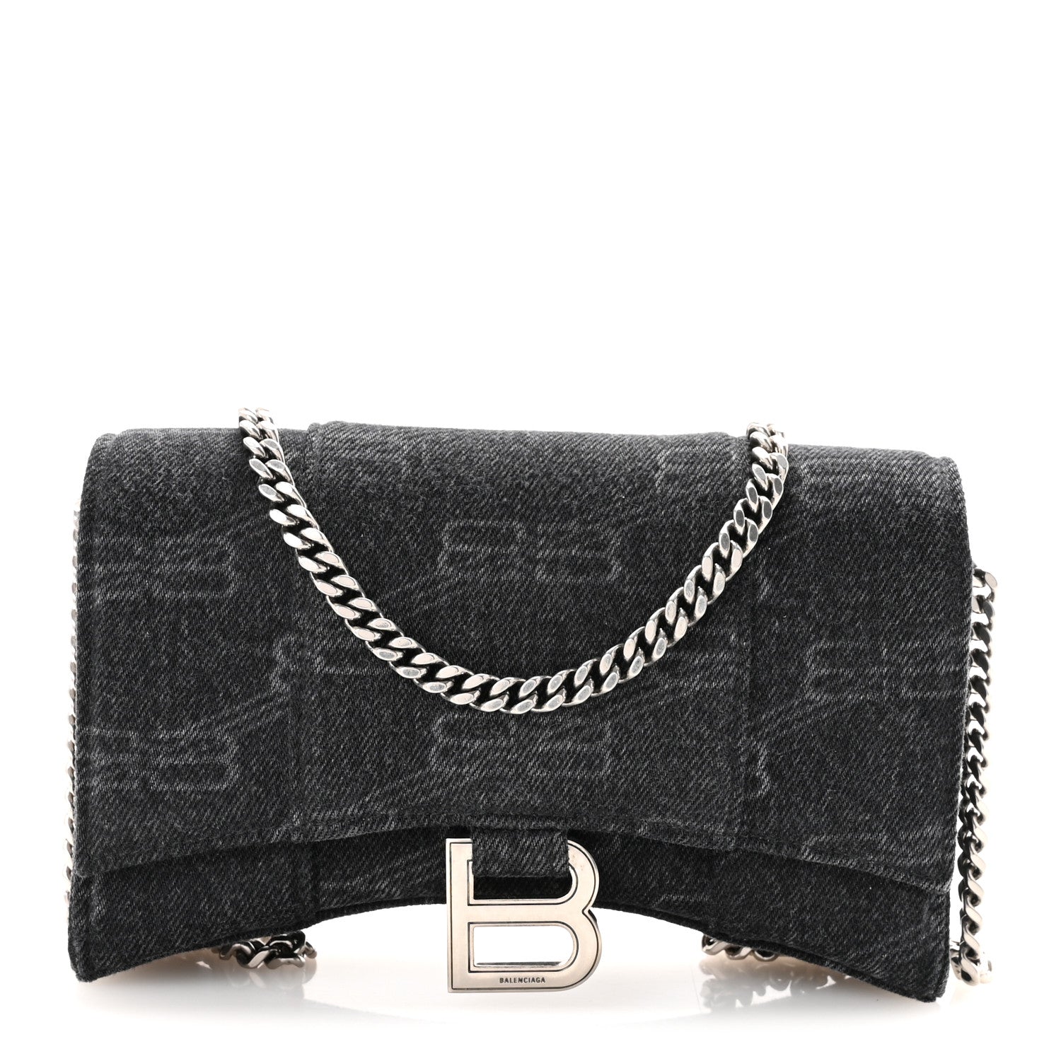 Balenciaga Denim BB Monogram Hourglass Chain Bag Black 1 of 9