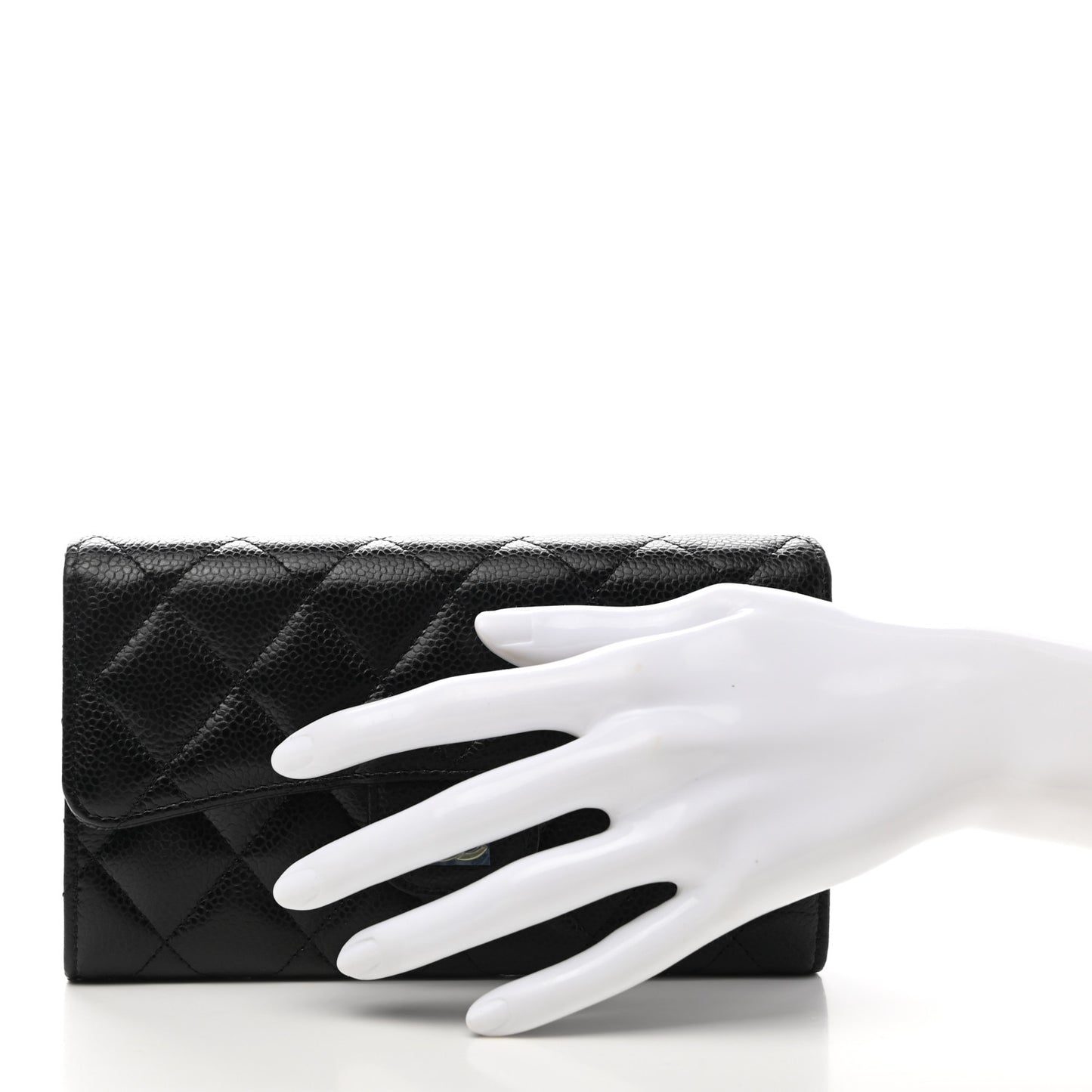 Caviar Quilted Large Flap Wallet Black