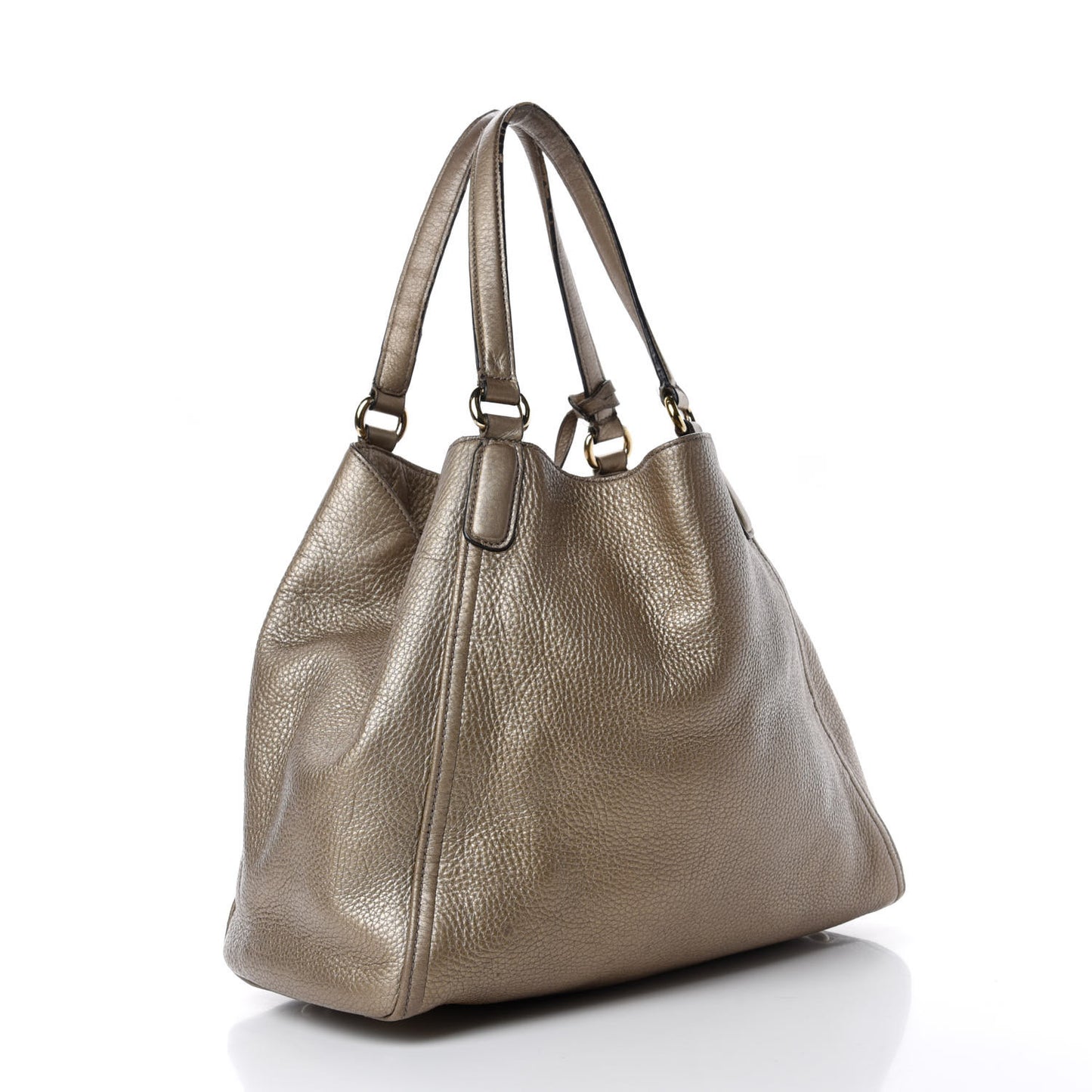 Metallic Pebbled Calfskin Medium Soho Shoulder Bag Golden Beige
