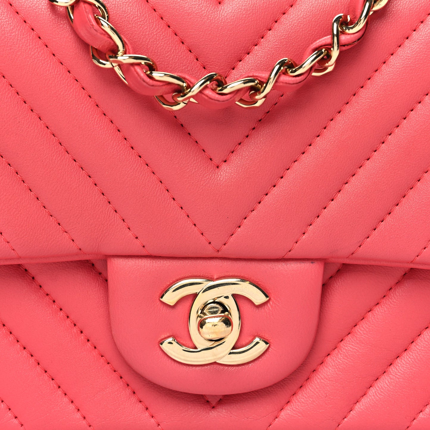 Lambskin Chevron Quilted Mini Square Flap Pink
