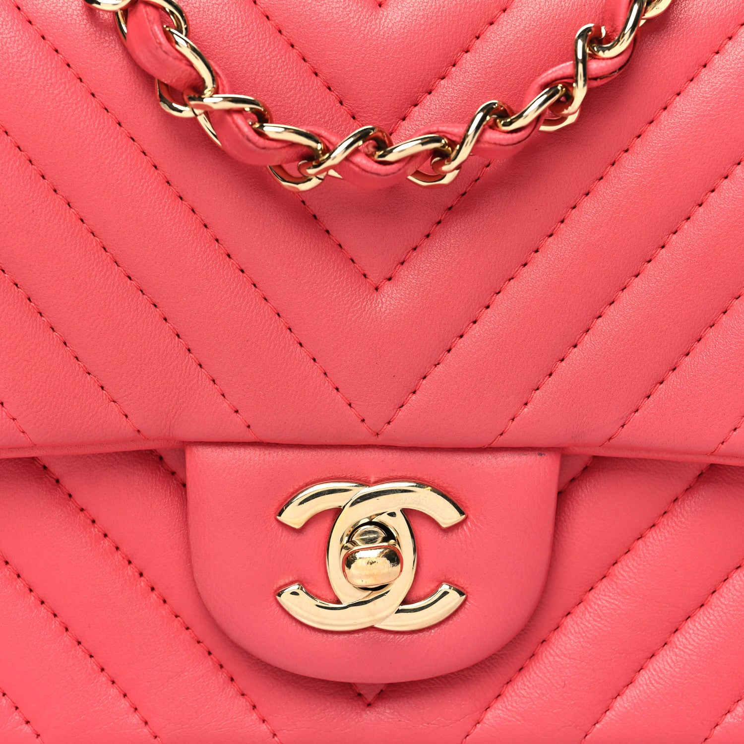 Chanel Lambskin Chevron Quilted Mini Square Flap Pink 8 of 10