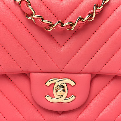 Chanel Lambskin Chevron Quilted Mini Square Flap Pink 8 of 10