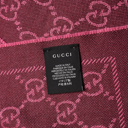 Gucci Wool Jacquard GG Monogram Sten Fringe Scarf Magenta Bordeaux 5 of 6